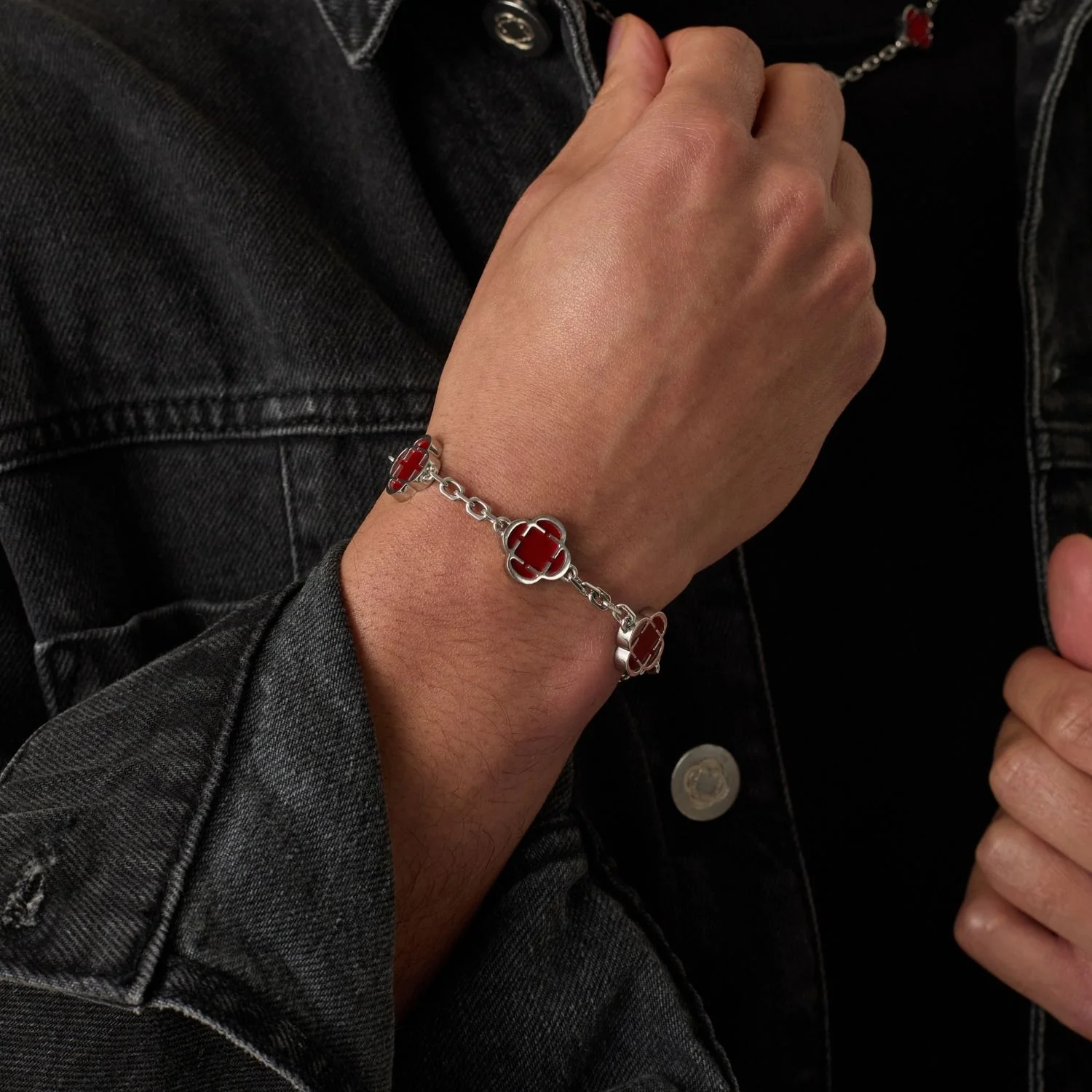 Red Clover Stone Bracelet (Silver) - Image 5
