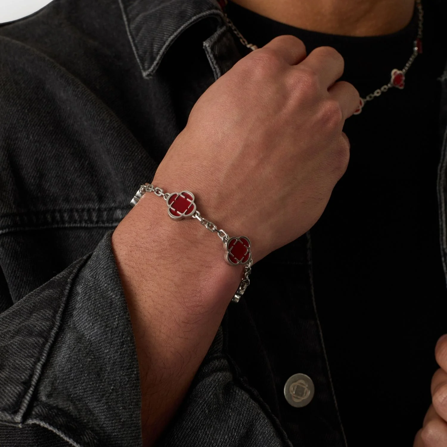 Red Clover Stone Bracelet (Silver) - Image 6