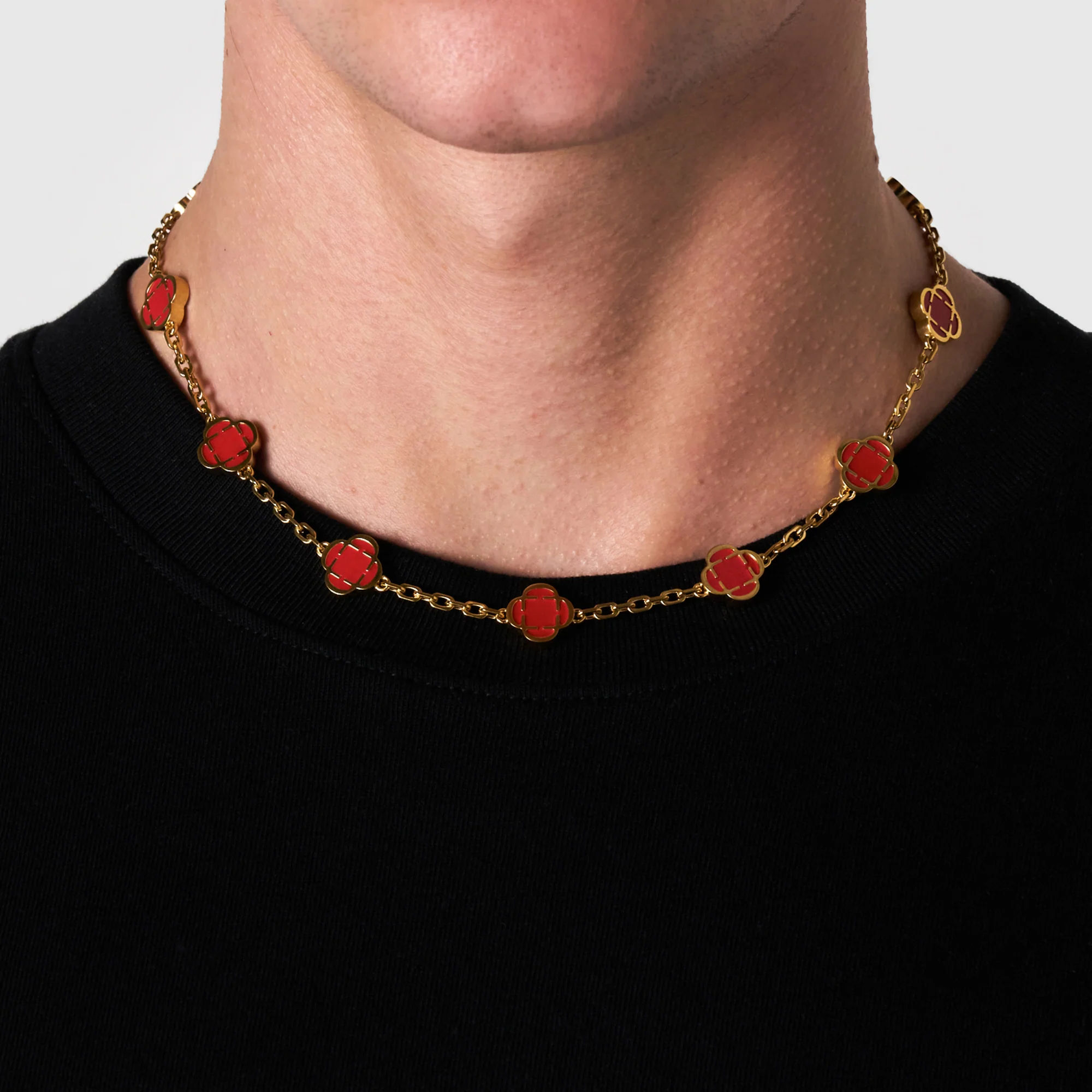 Light Red Clover Stone Necklace (Gold) - Image 2