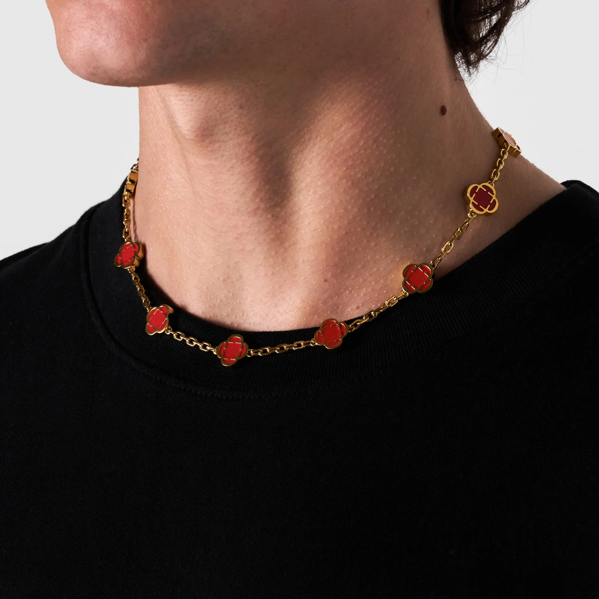 Light Red Clover Stone Necklace (Gold) - Image 3