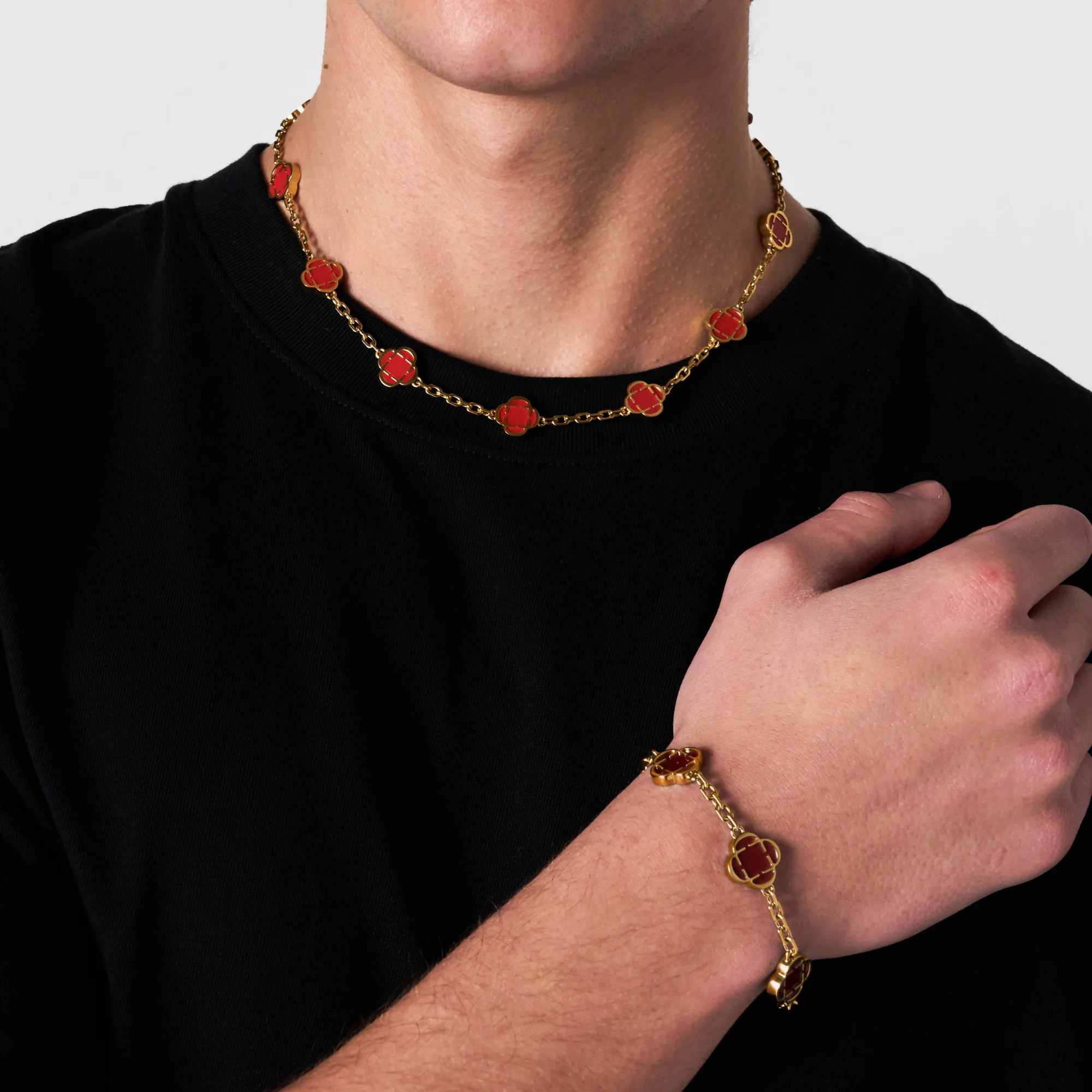 Light Red Clover Stone Necklace (Gold) - Image 8