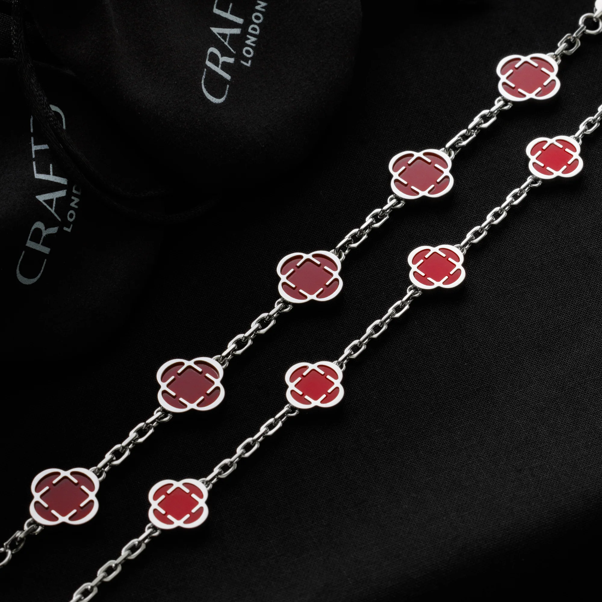 Light Red Clover Stone Necklace (Silver) - Image 4