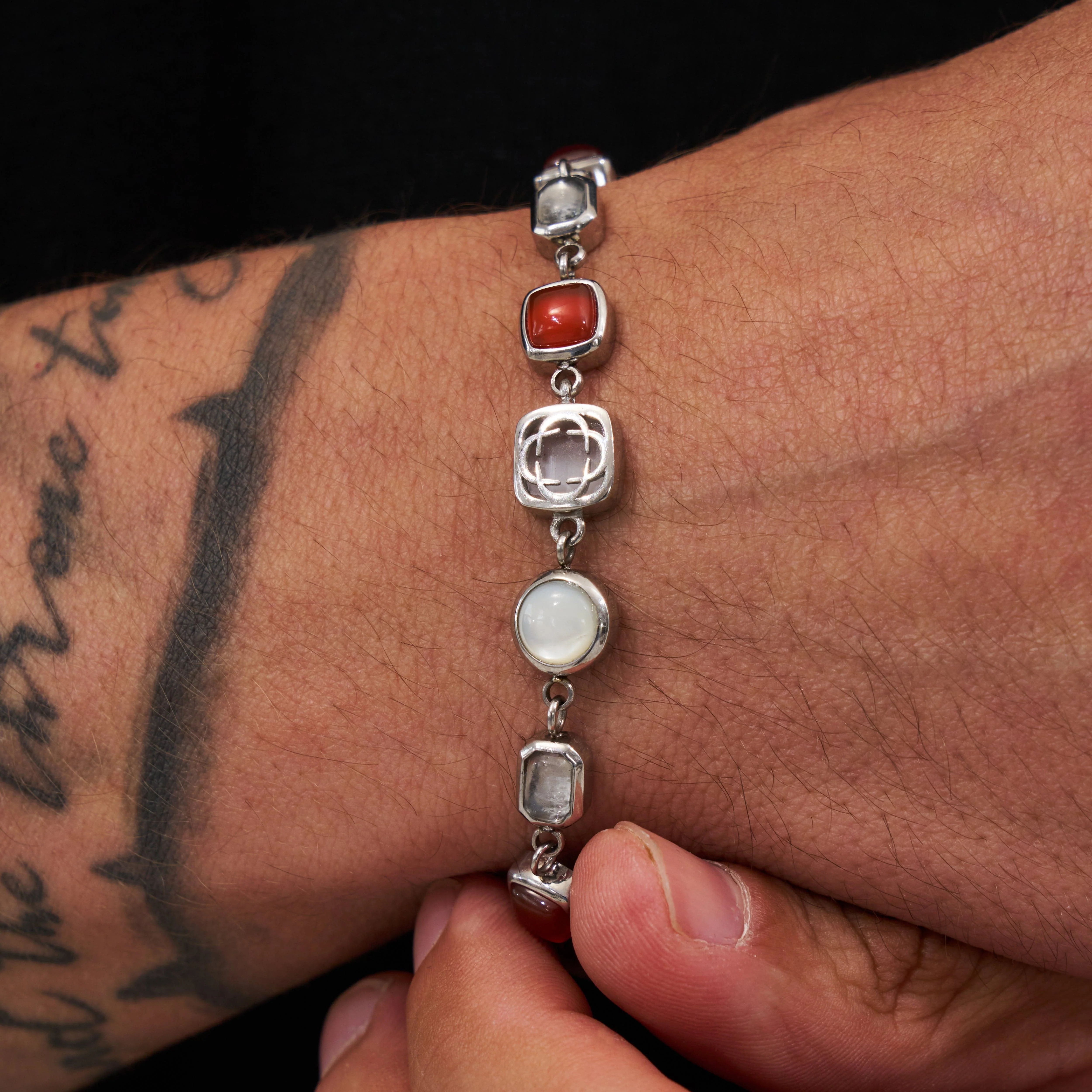 Red Crystal Gemstone Bracelet (Silver) - Image 3
