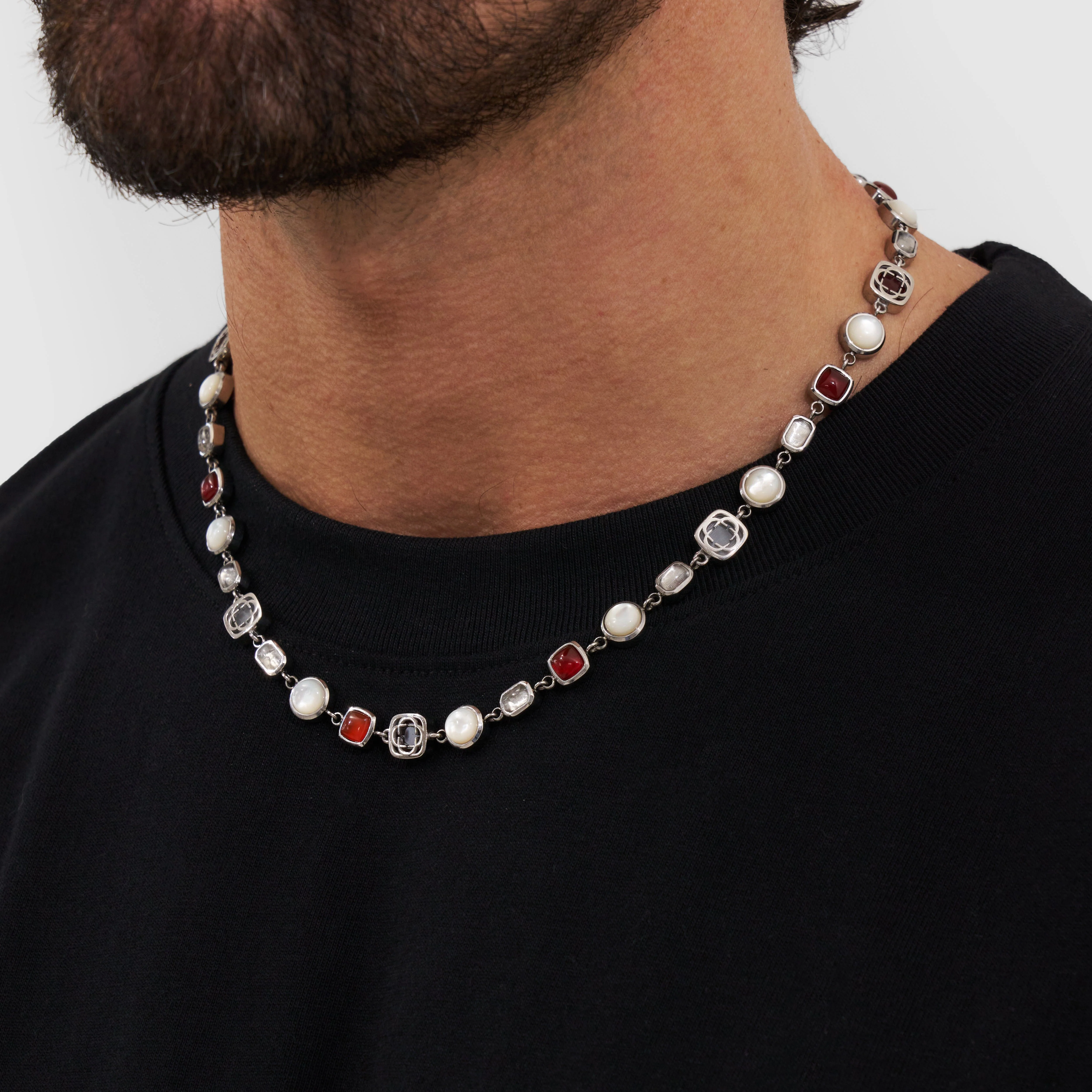 Red Crystal Gemstone Necklace (Silver) - Image 3