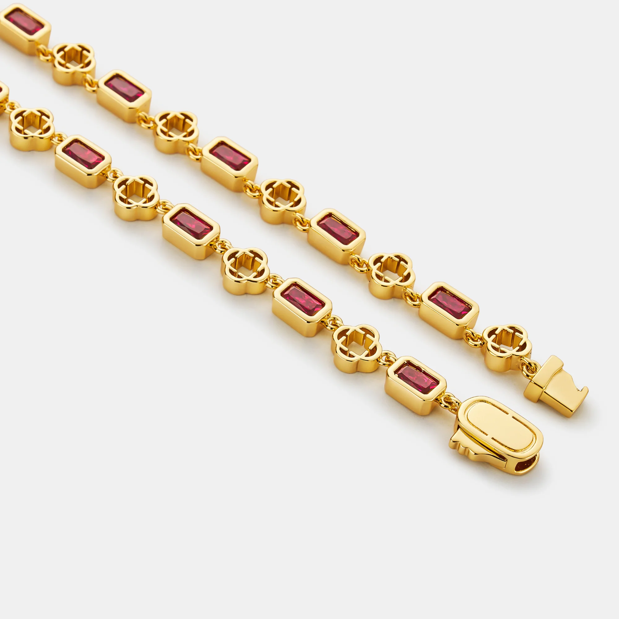Red Gemstone Clover Necklace (Gold) - Image 4