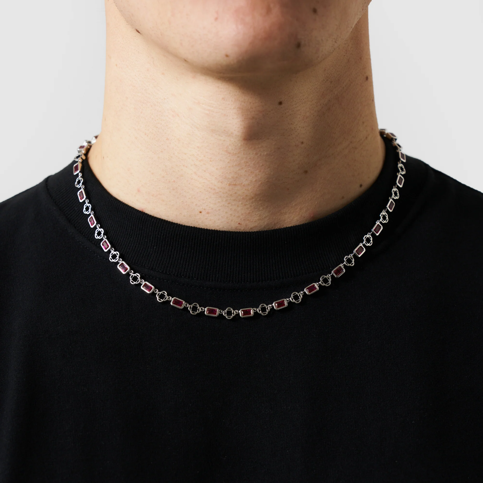 Red Gemstone Clover Necklace (Silver) - Image 2