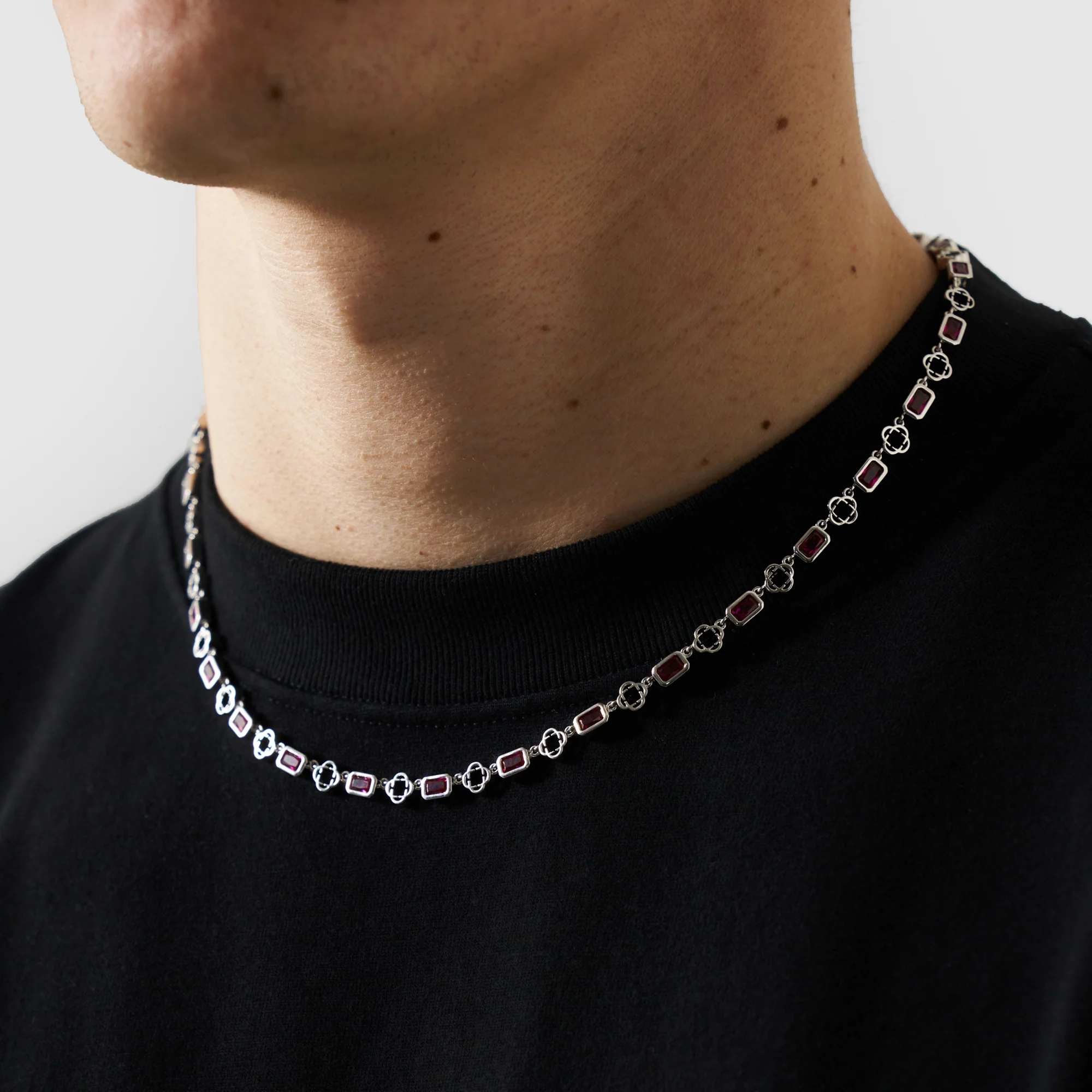 Red Gemstone Clover Necklace (Silver) - Image 3