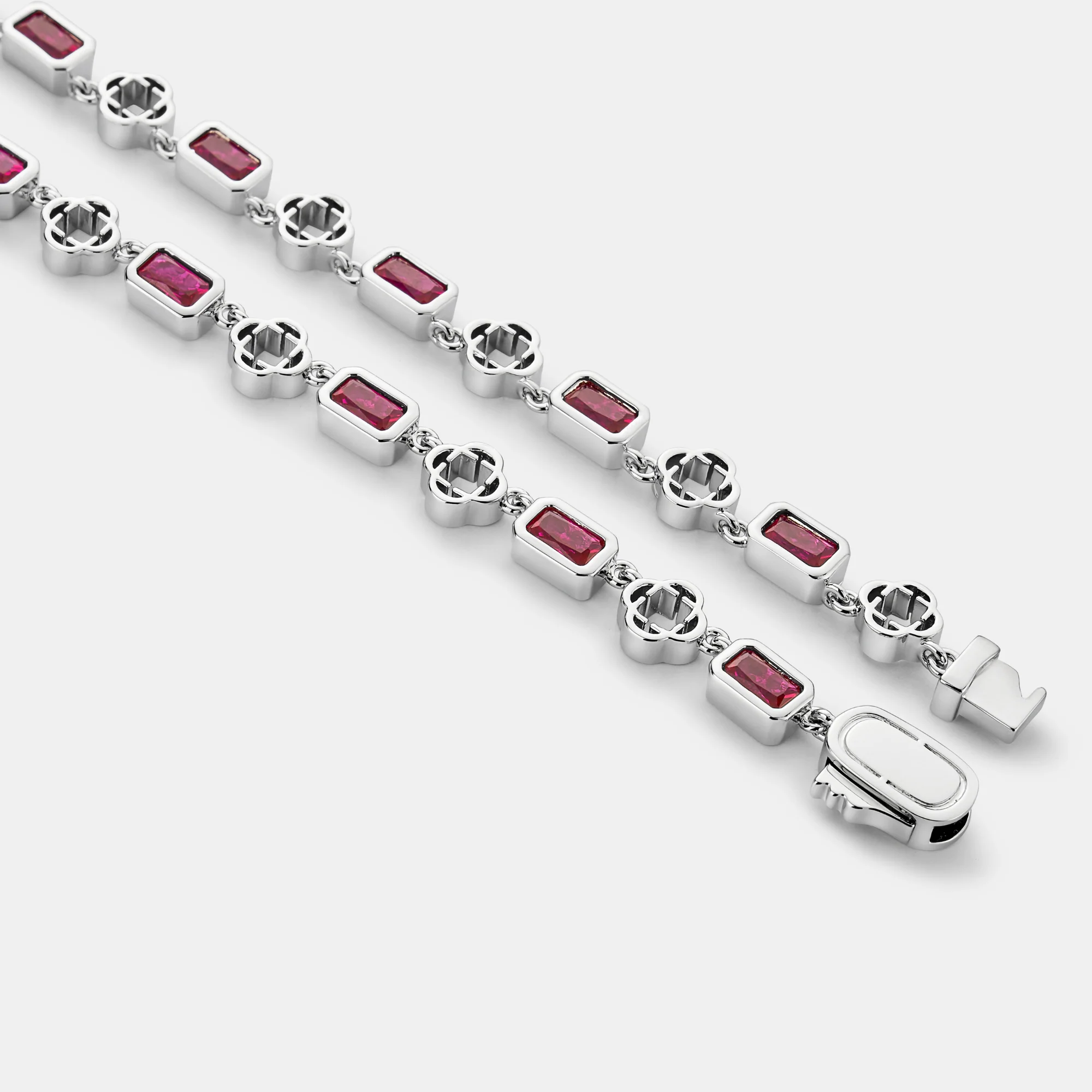 Red Gemstone Clover Necklace (Silver) - Image 4