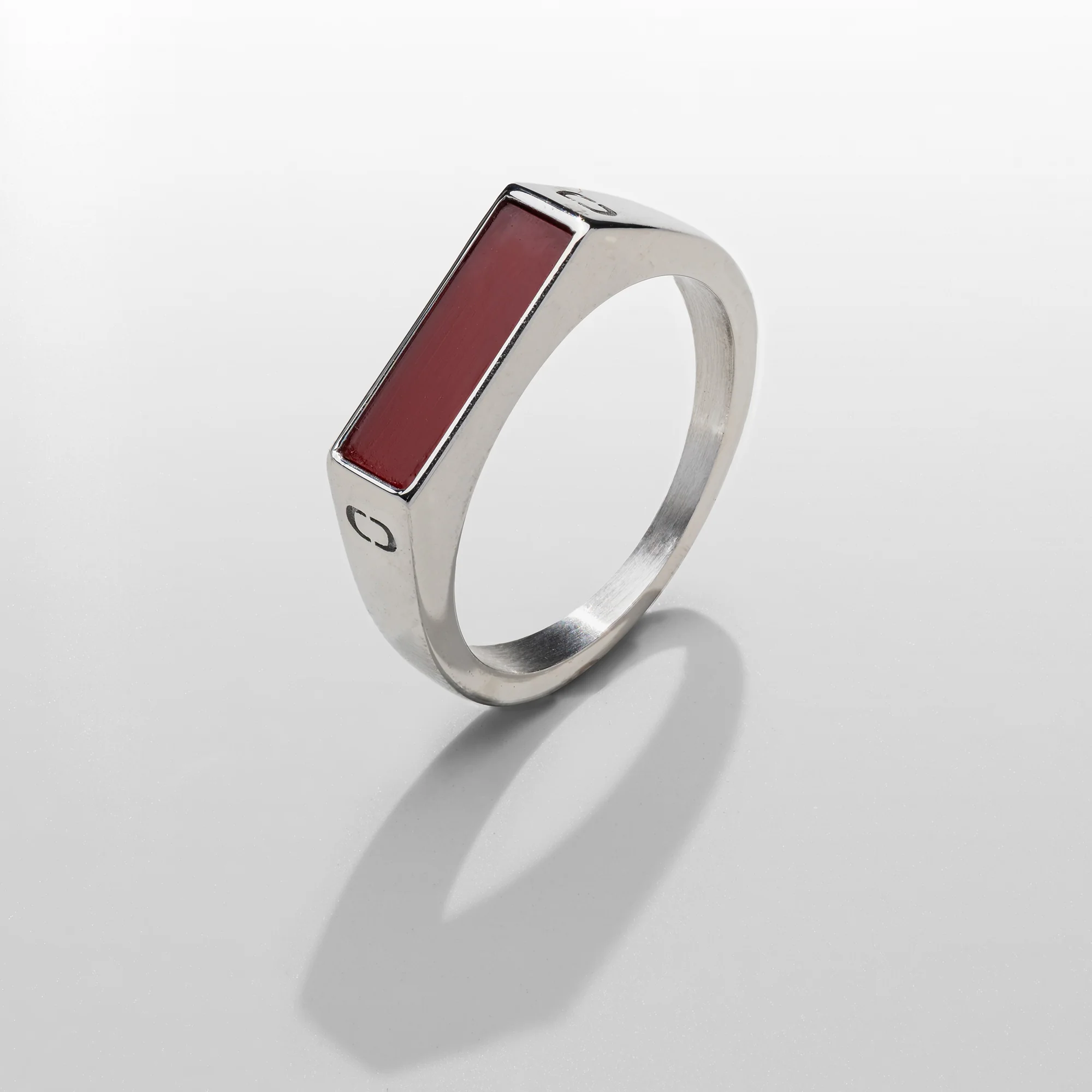 Red Rectangle Stone Signet Ring (Silver) - Image 4