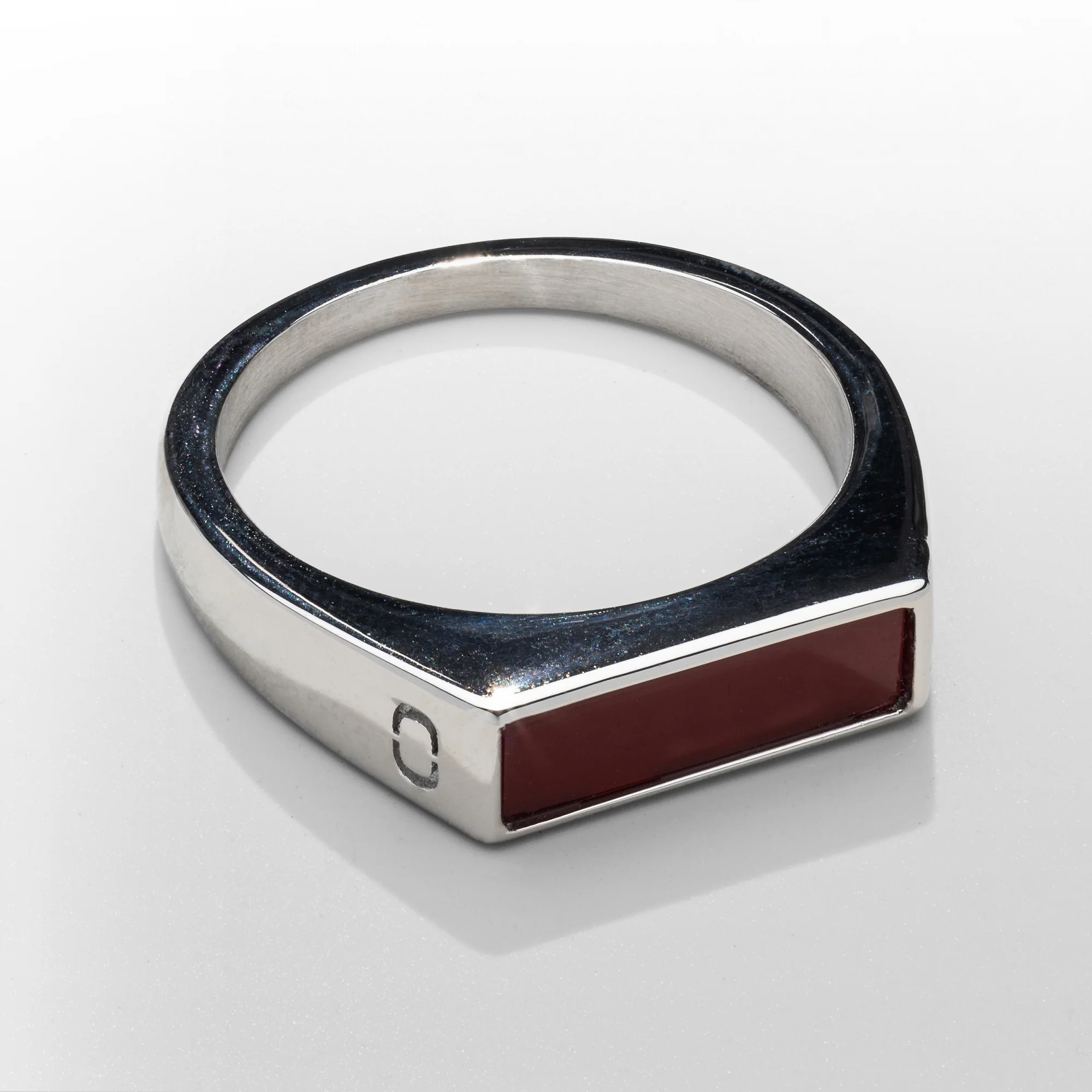 Red Rectangle Stone Signet Ring (Silver) - Image 5