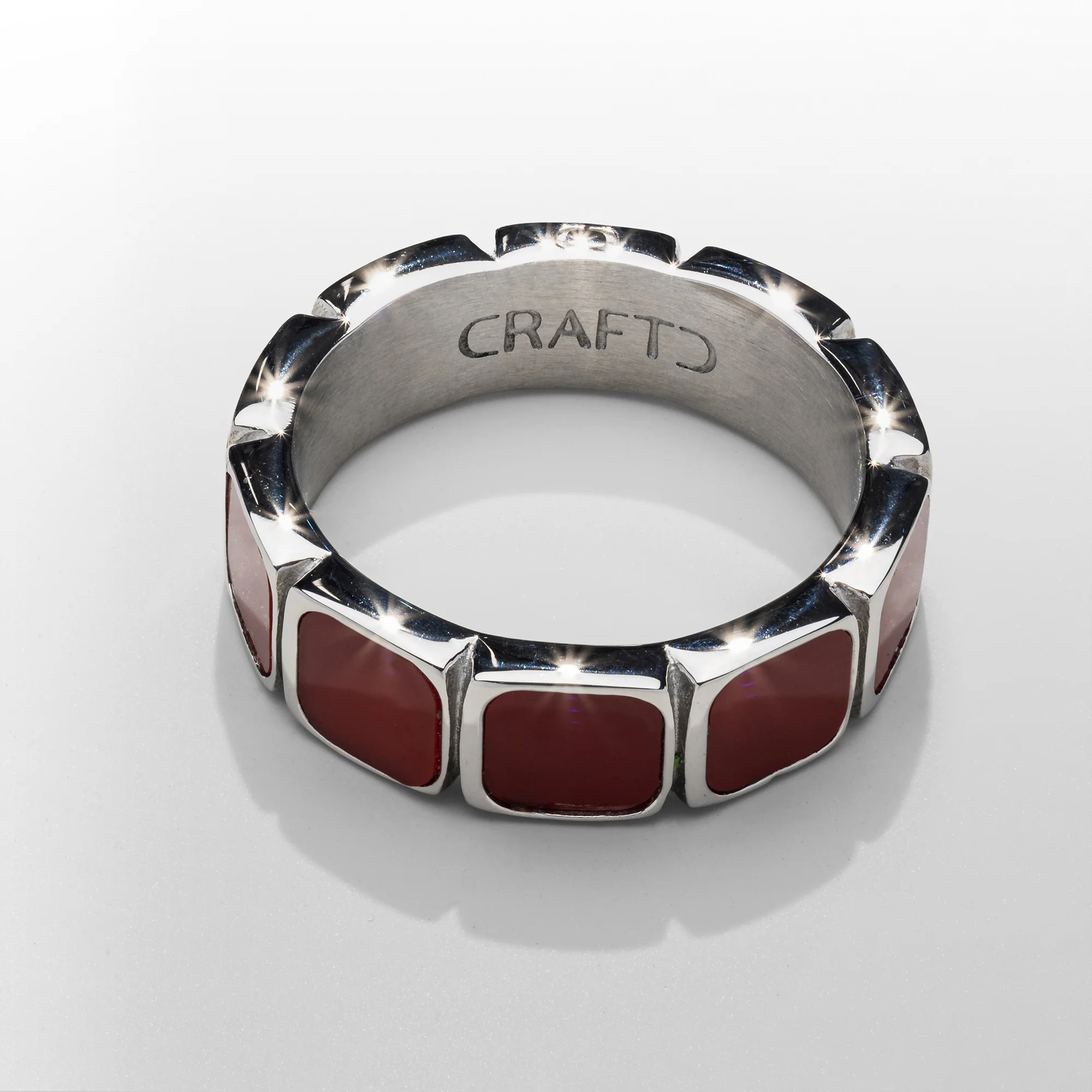 Red Stone Band Ring (Silver) - Image 2