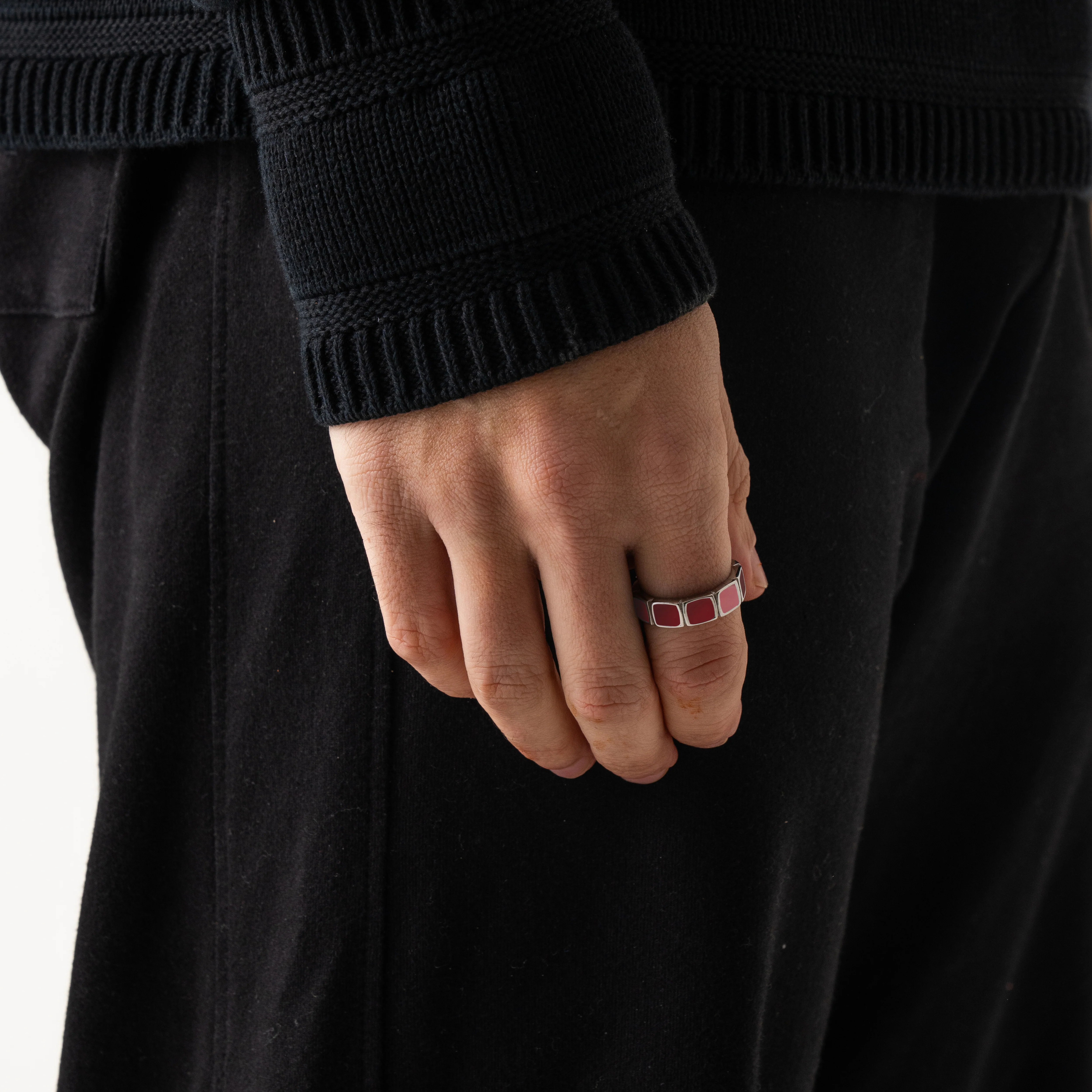 Red Stone Band Ring (Silver) - Image 3