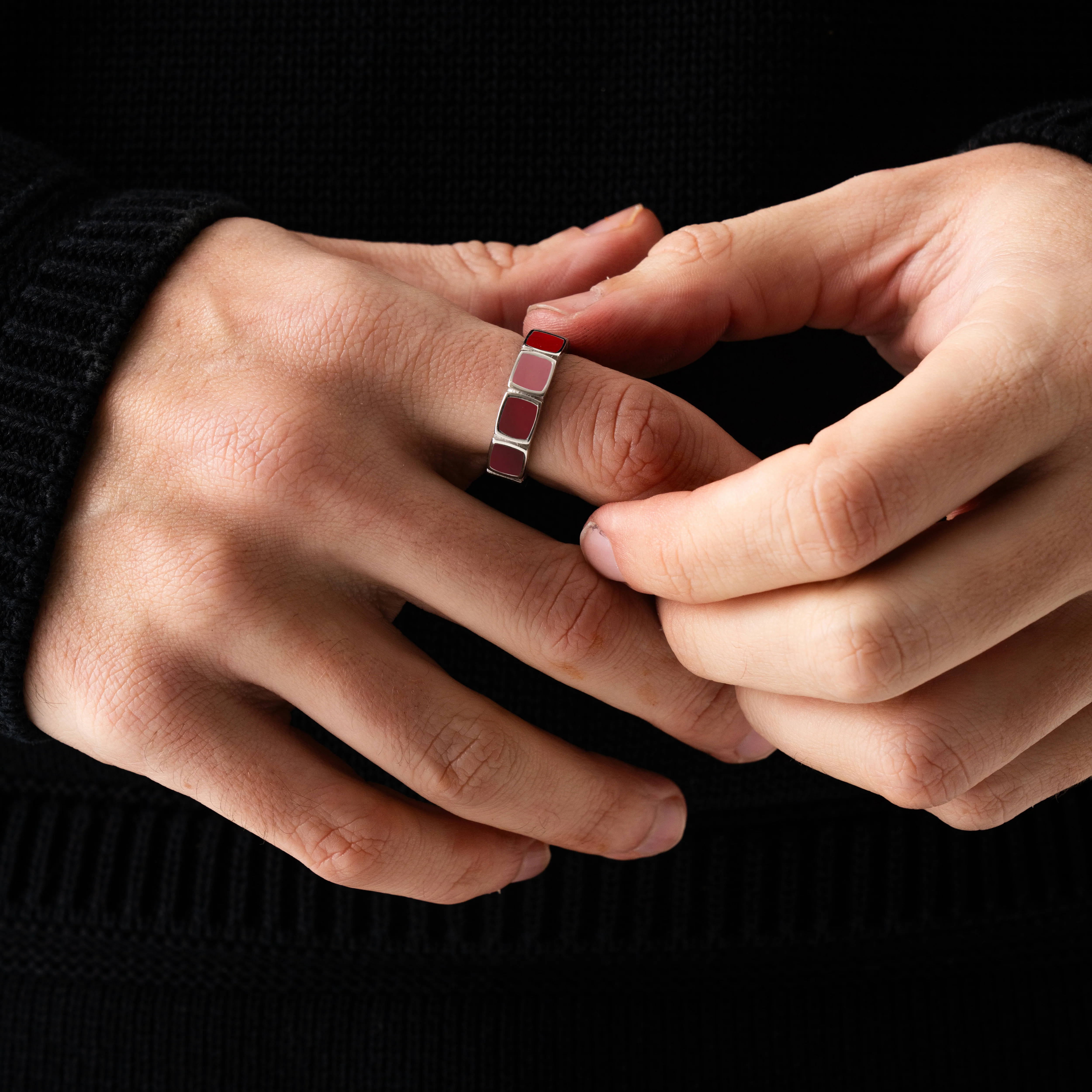 Red Stone Band Ring (Silver) - Image 4