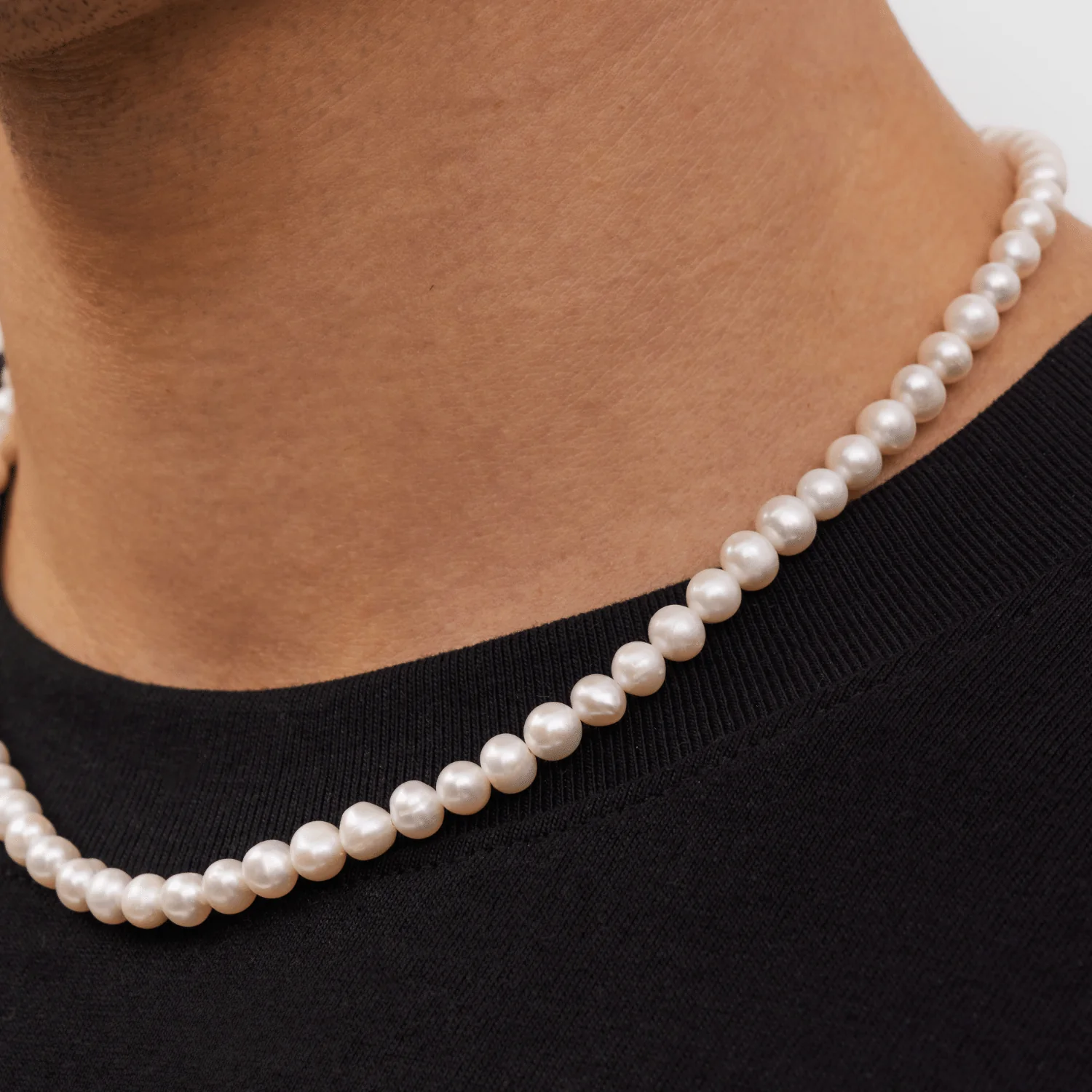 Rounded Real Pearl Necklace (Silver) - Image 6