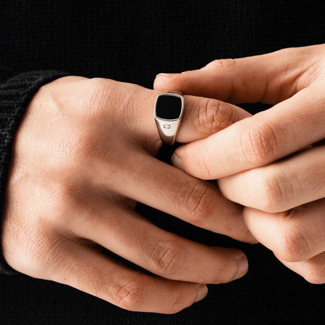 Onyx Squared Stone Signet Ring (Silver) - Image 3