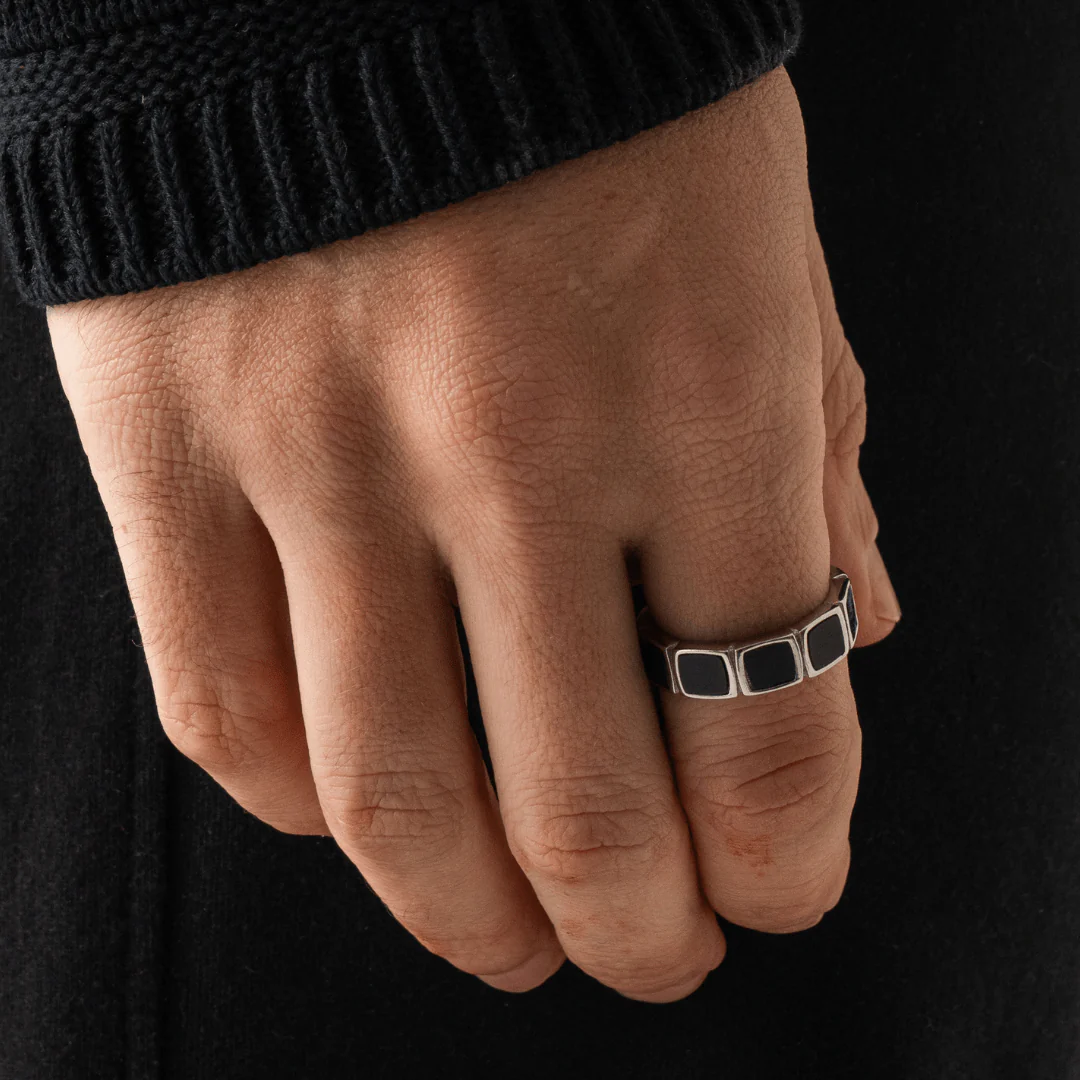 Onyx Stone Band Ring (Silver) - Image 3