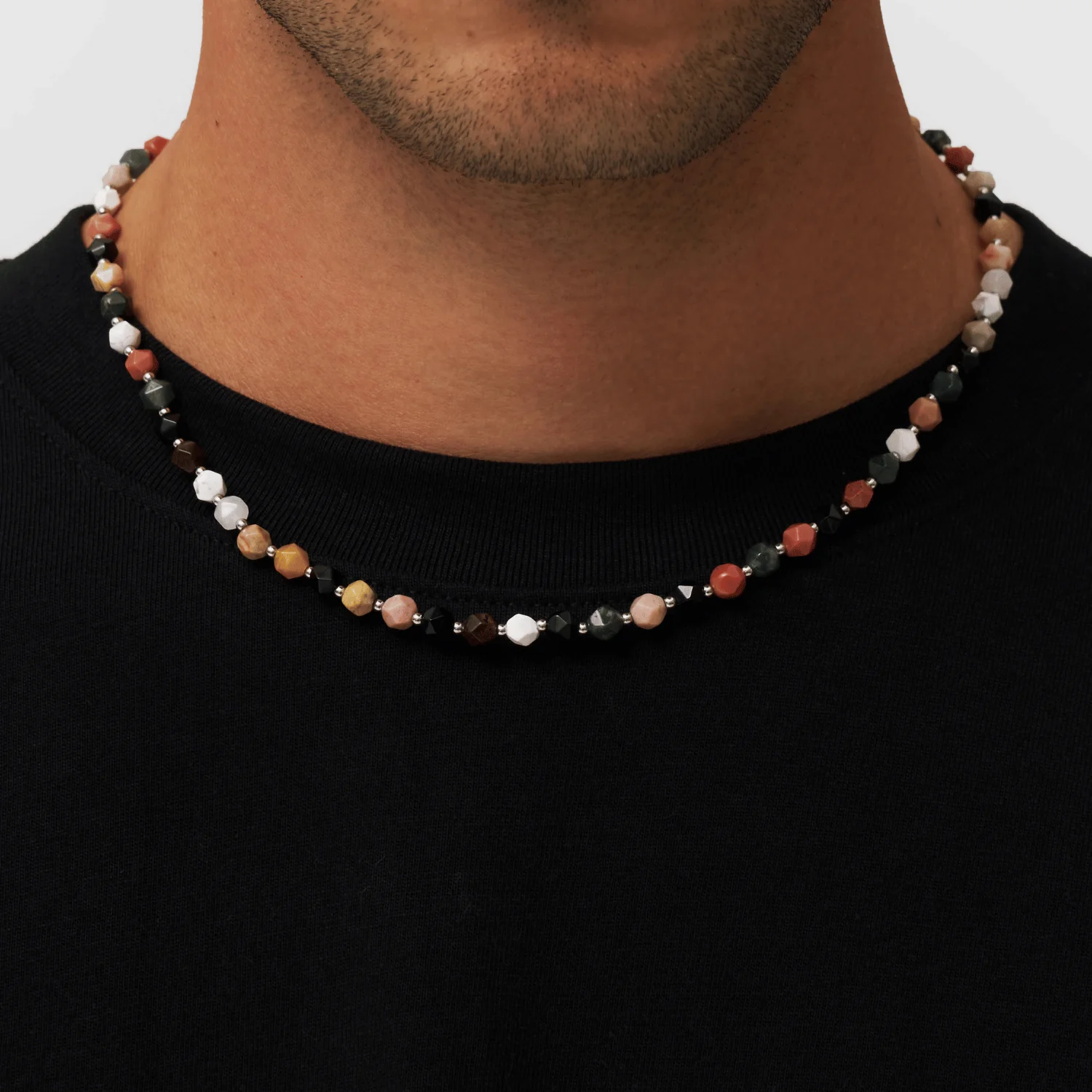Stone Beaded Necklace (Silver) - Image 2