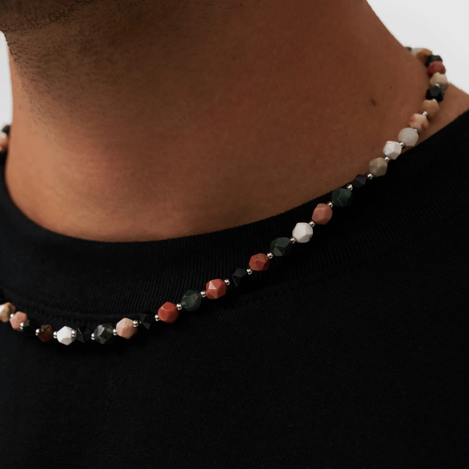 Stone Beaded Necklace (Silver) - Image 4