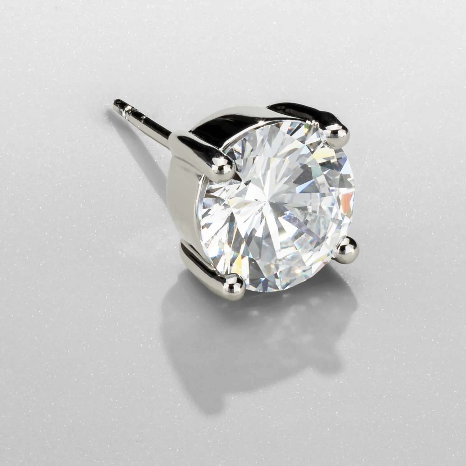 Round Diamond Stud Earrings (Silver) - Image 3