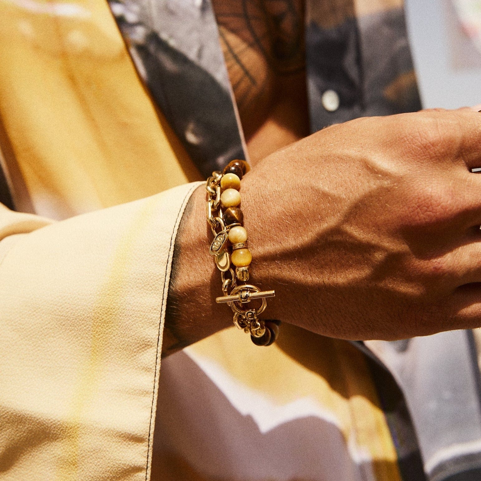 Tigers Eye Bead Bracelet (Gold) - Image 2