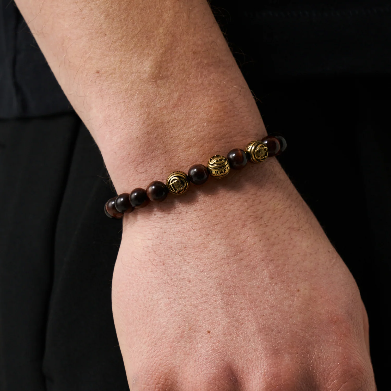 Tiger's Eye Metal Bead Bracelet (Gold) - Image 2