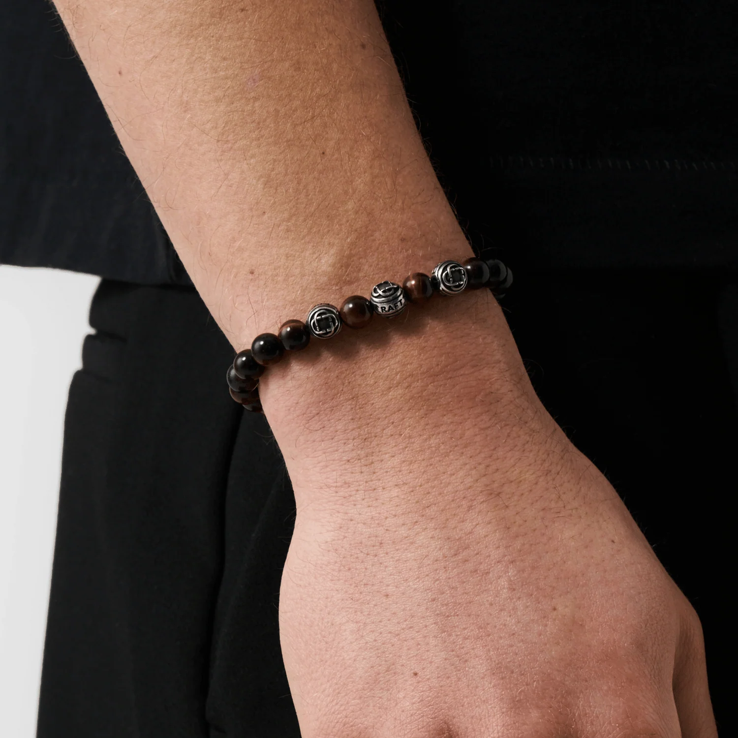 Tiger's Eye Metal Bead Bracelet (Silver) - Image 2