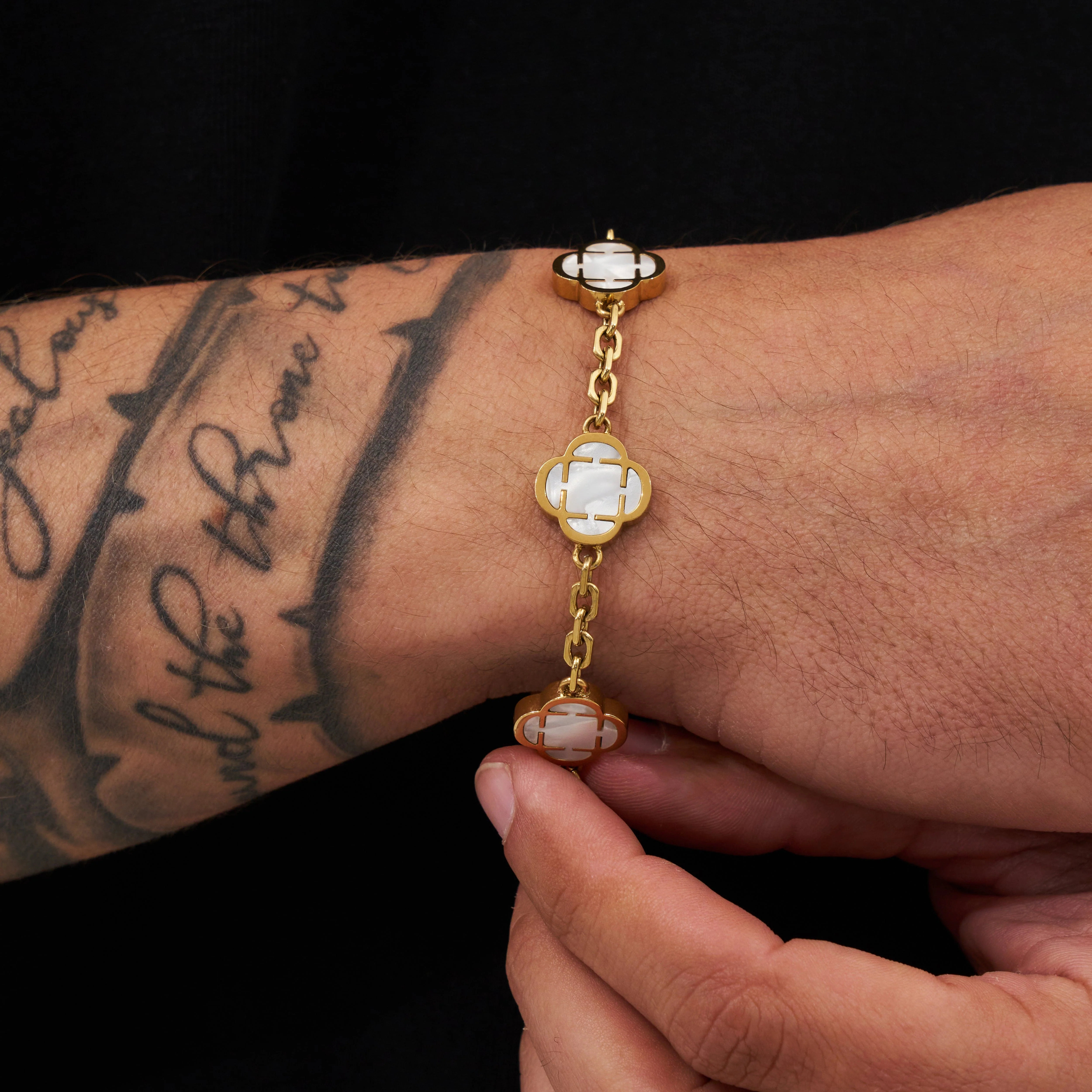 White Clover Stone Bracelet (Gold) - Image 6