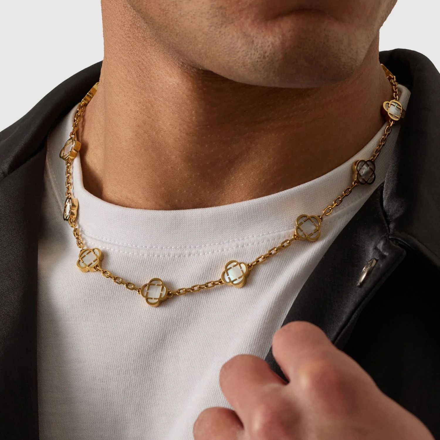 White Clover Stone Necklace (Gold) - Image 7