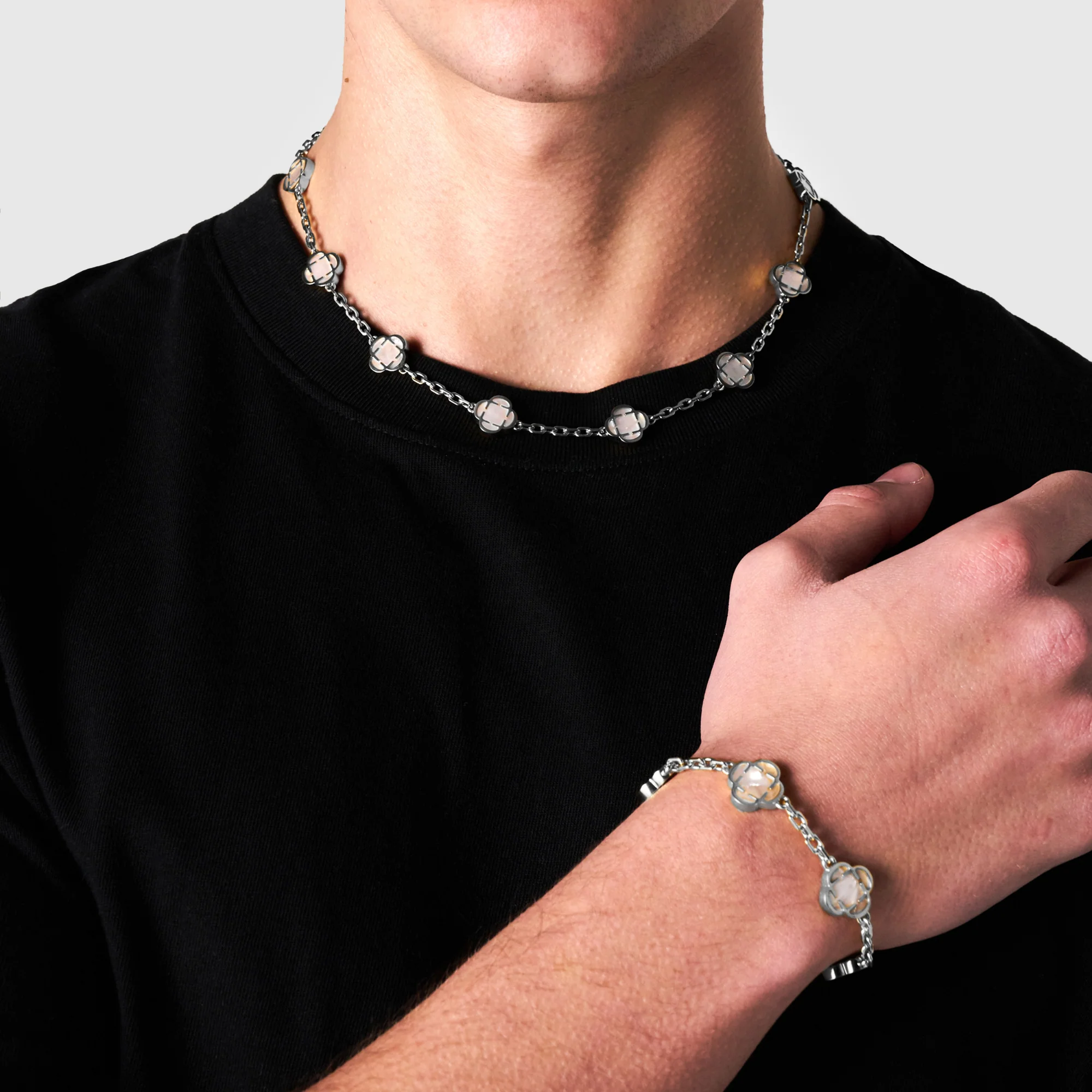 White Clover Stone Necklace (Silver) - Image 8