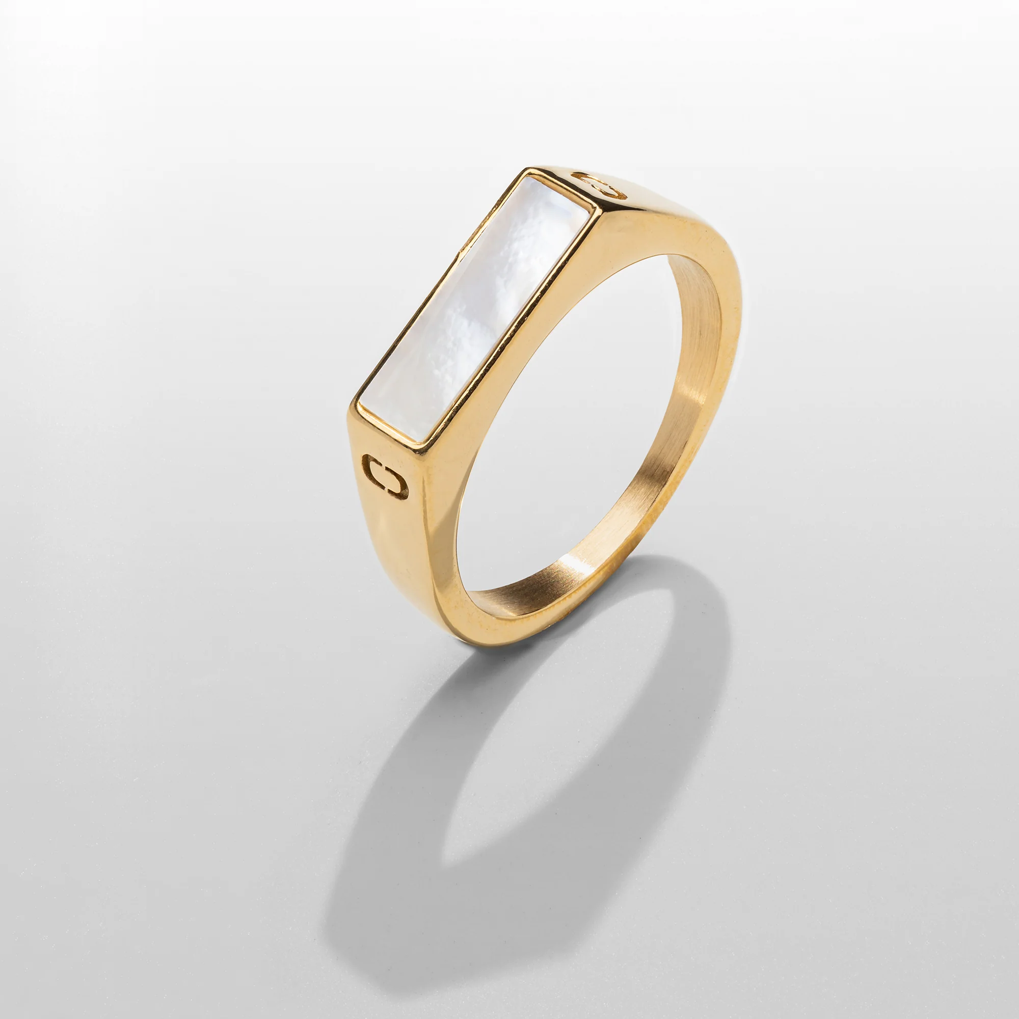 White Rectangle Stone Signet Ring (Gold) - Image 4