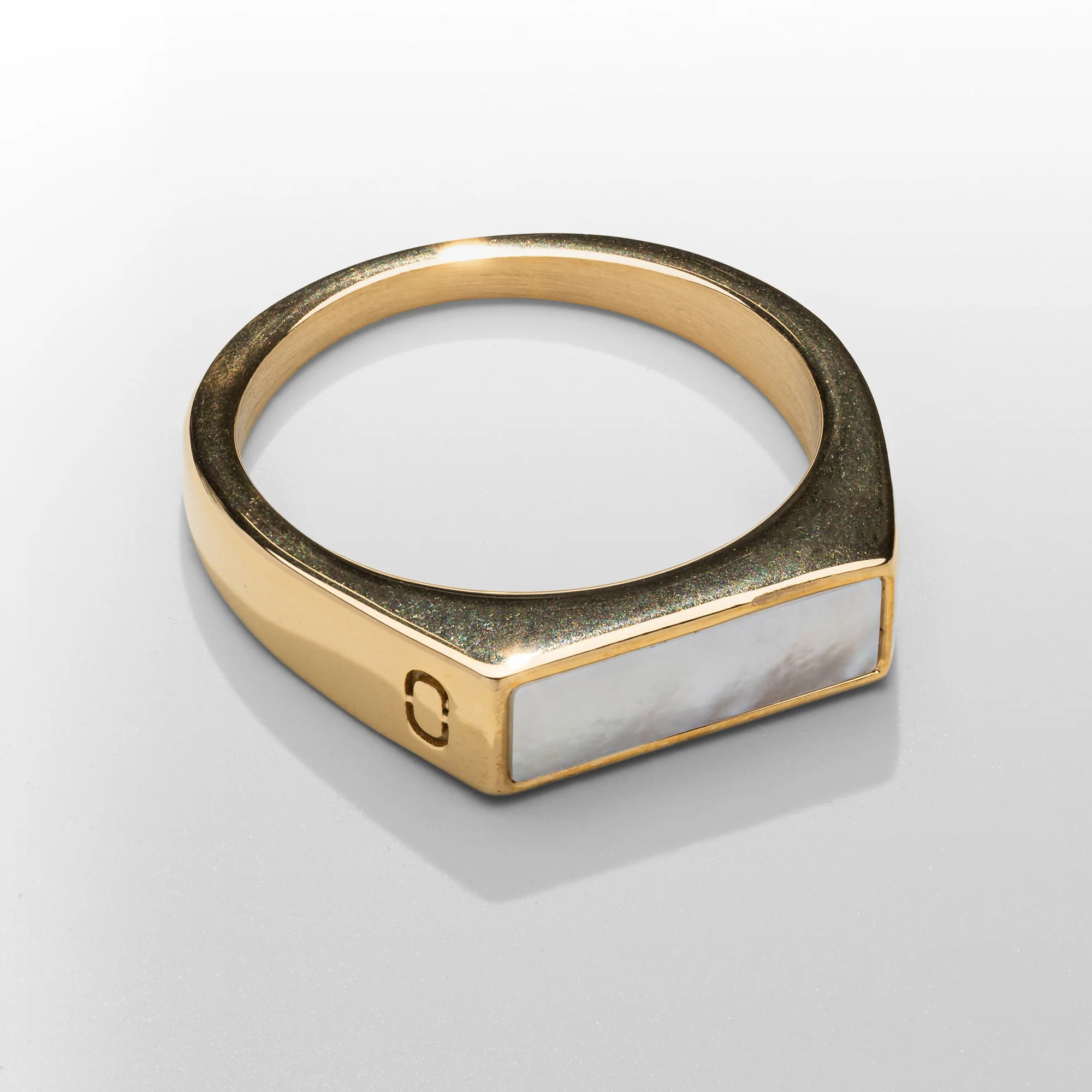 White Rectangle Stone Signet Ring (Gold) - Image 5