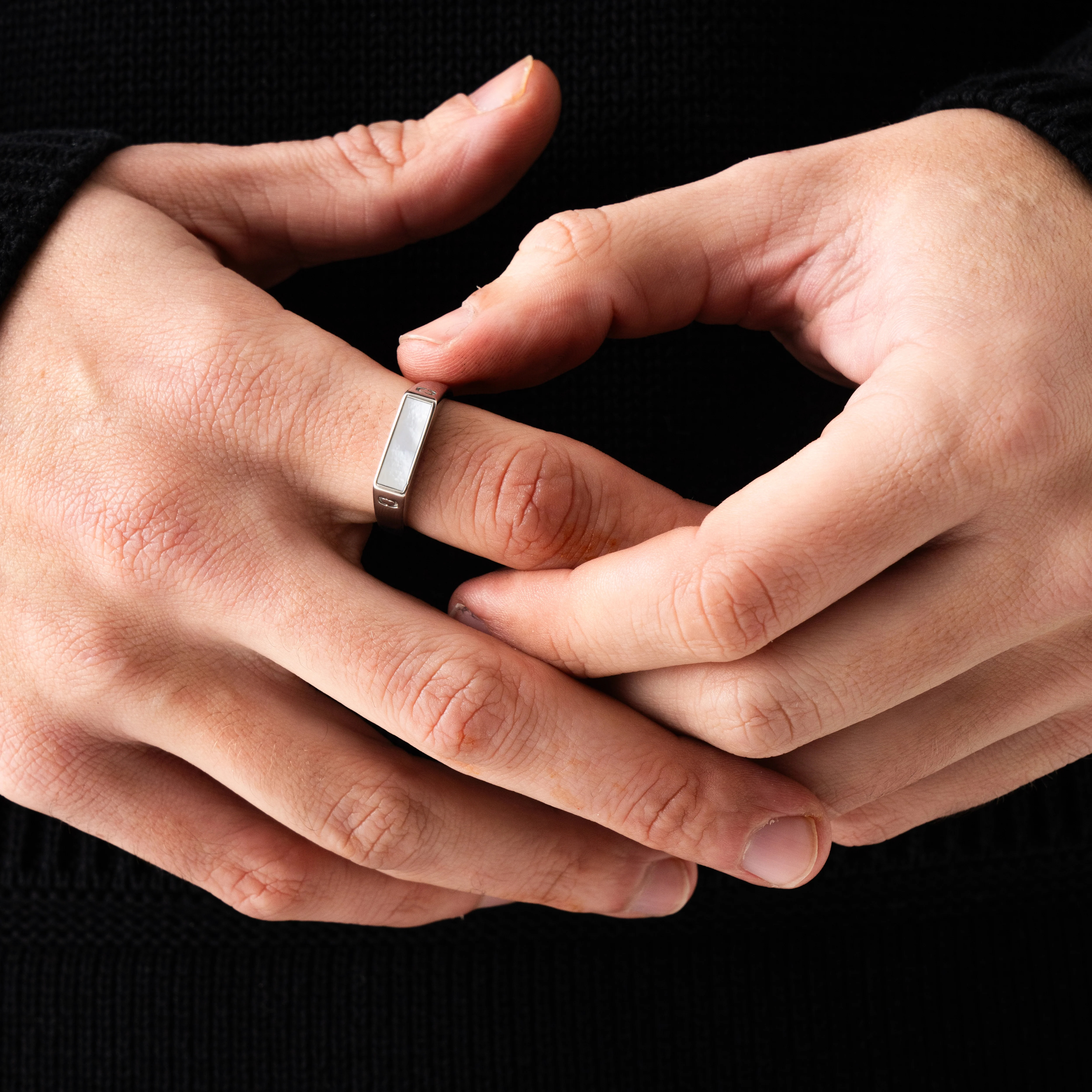 White Rectangle Stone Signet Ring (Silver) - Image 3