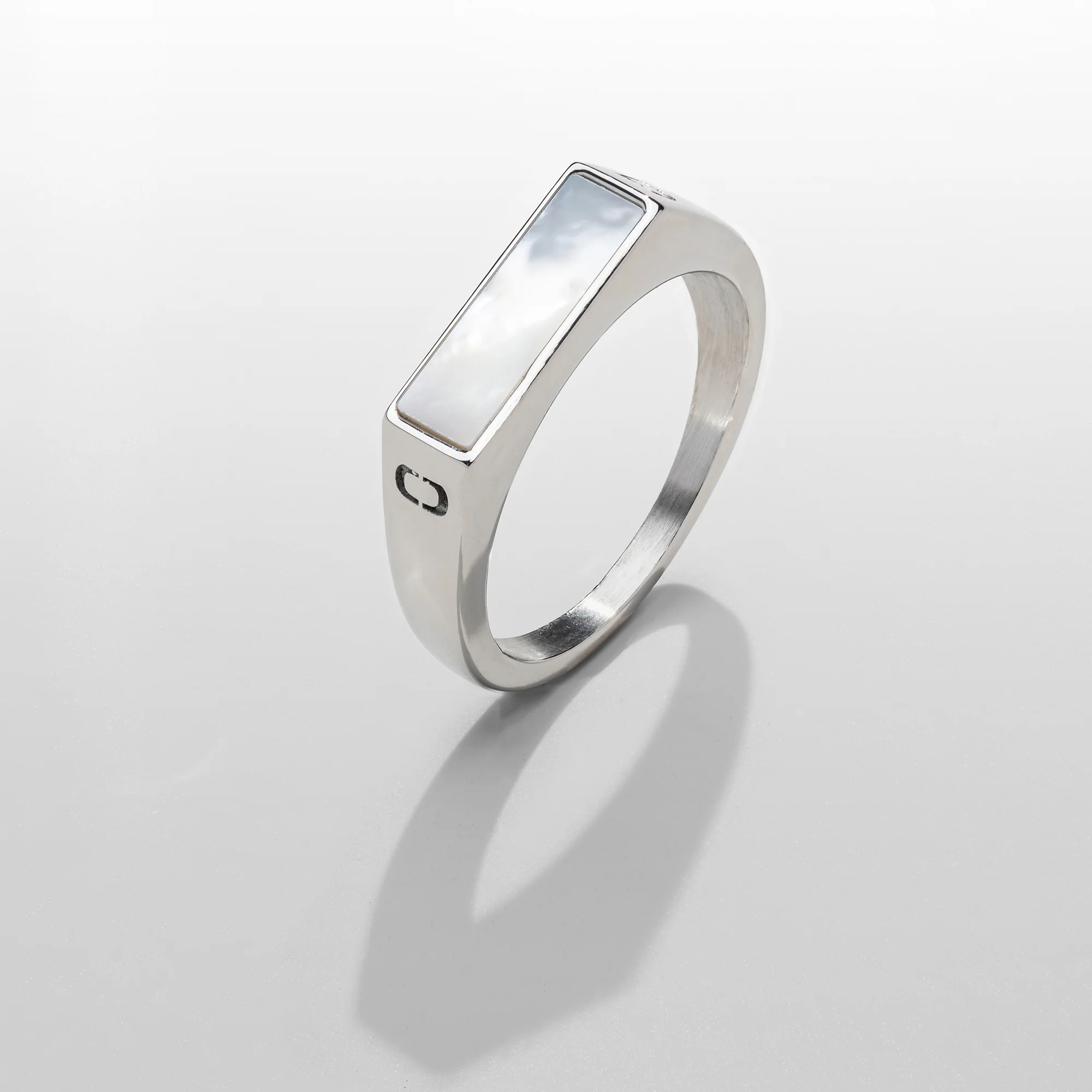 White Rectangle Stone Signet Ring (Silver) - Image 4