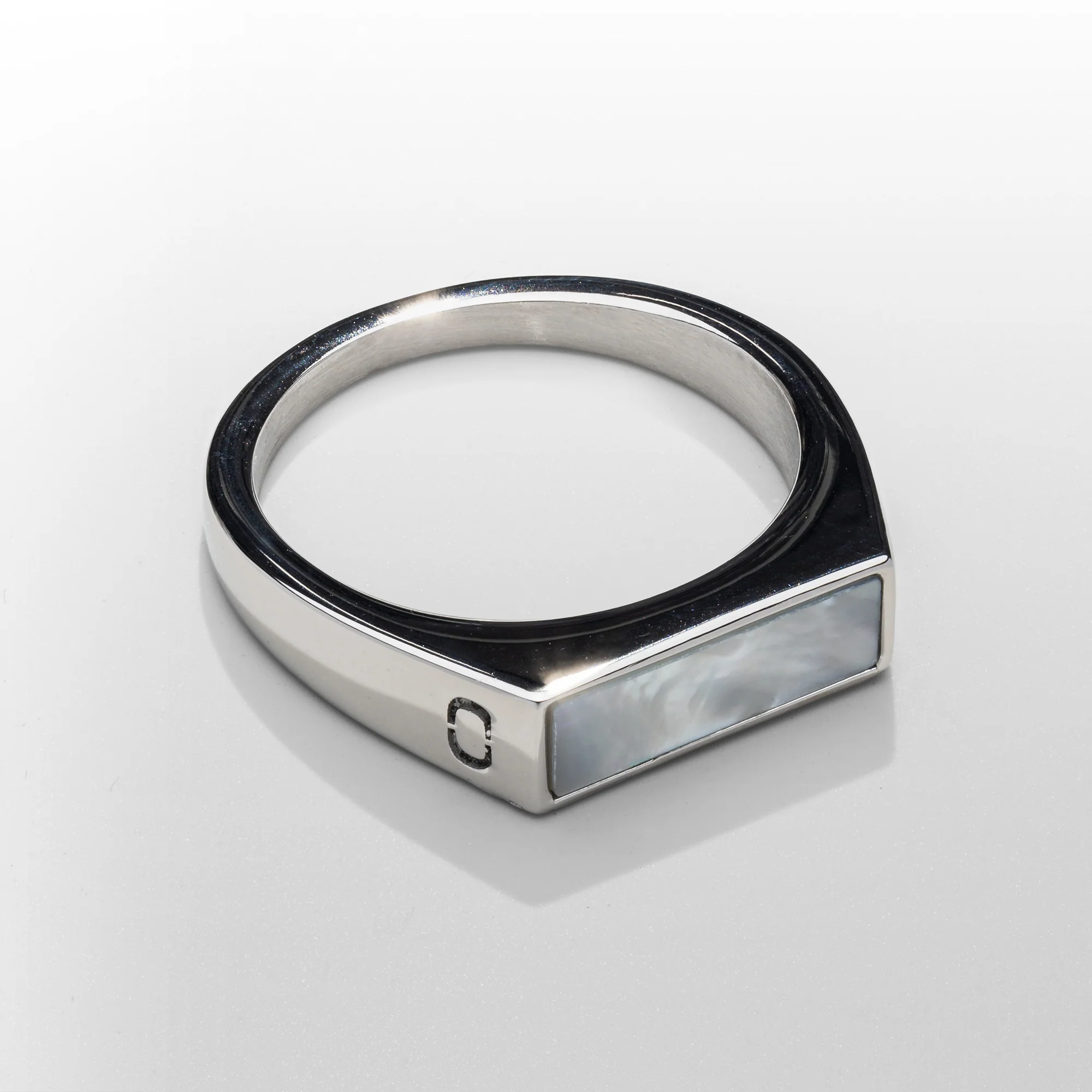 White Rectangle Stone Signet Ring (Silver) - Image 5